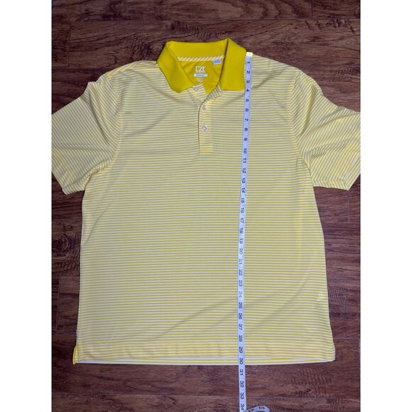 Cutter & Buck Men's Moisture Wicking Drytec Tonal Yellow/White Stripe Polo Shirt - Picture 5 of 7